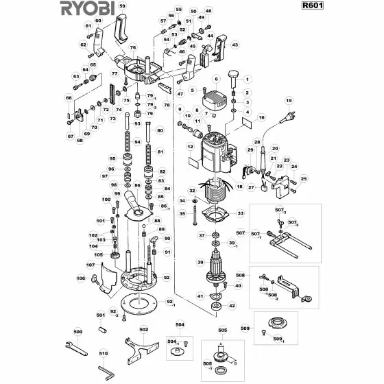 Ryobi R601 Spare Parts List Type: 1000024968